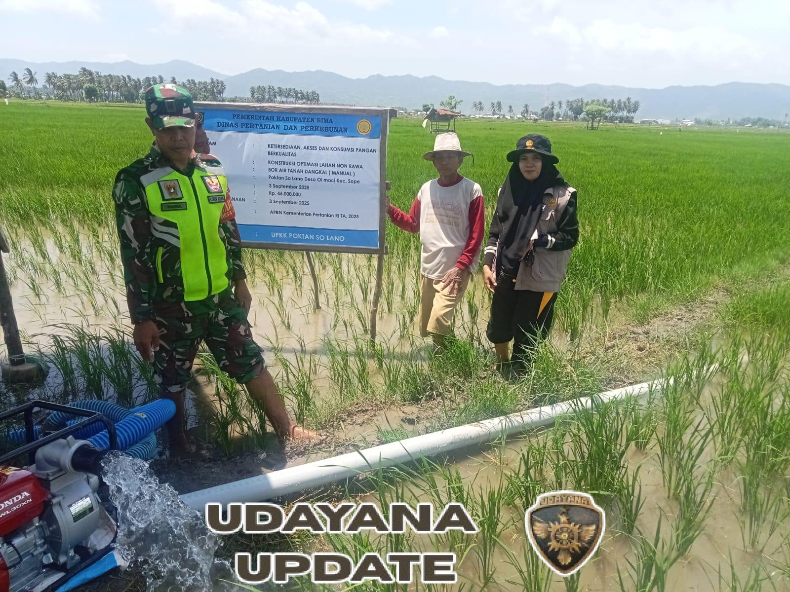 Babinsa Desa Oi Maci Hadiri Uji Coba Mesin Diesel Penunjang Ketahanan Pangan di Sape