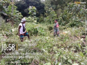 Babinsa Wolwal Barat Bersama Warga Bersihkan Lokasi Pembangunan KDKMP