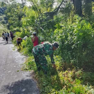 Sinergi TNI dan Forkopincam, Jalan Loha–Compang Dibersihkan dari Semak Belukar