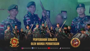 Wujud Kepercayaan Masyarakat, Satgas Pamtas Yonarhanud 2 Kostrad Terima 2 Pucuk Senjata