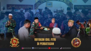 Haru Lebaran di Perbatasan, Satgas Pamtas Yonarhanud 2 Kostrad Rayakan Idul Fitri Bersama Warga Perbatasan