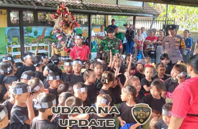 Babinsa Dauh Peken Kawal Pawai Ogoh-Ogoh Puluhan Siswa TK Pradnya Paramita Sadu
