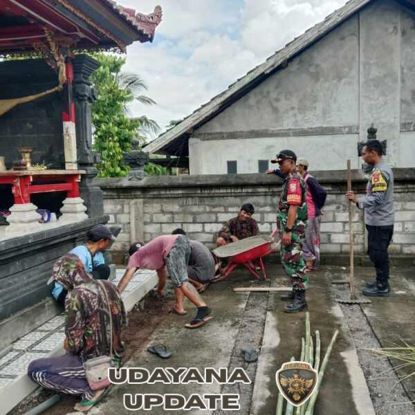 Babinsa Nanga Tumpu Gelar Komsos dan Kerja Bakti Bersama Warga Bali, Jaga Kerukunan Antar Umat
