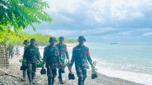 Peduli Kelestarian Lingkungan, Satgas Pamtas Yonarhanud 2 Kostrad Pos Oepoli Tanam 2000 Pohon Mangrove