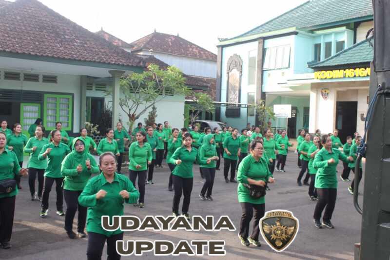 Awali Hari dengan Energi Positif, Persit Kodim Gianyar Gelar Senam dan Posbindu