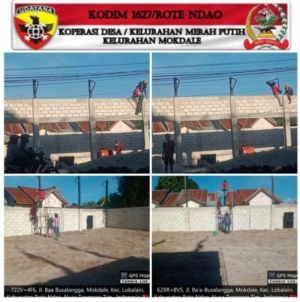 Babinsa Mokdale Awasi Pemasangan Tiang Kolom KMP