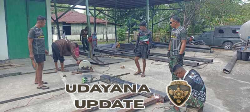 Percepatan Jembatan Garuda, Personel Kodim 1618/TTU Kerjakan Fabrikasi Phyilon dan Tiang Skur