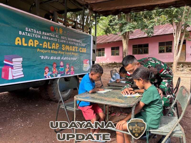 Membaca Buku Membangun Ilmu, Satgas Yonarhanud 2 Kostrad Nyalakan Pelita Literasi Melalui Program Alap Alap Smart Car
