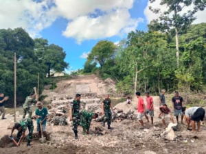 Kodim 1601 dan Warga Bersatu, Percepat Pembangunan Jembatan Garuda Di Wangga