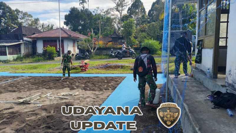 TMMD ke- 128 Kodim 1623/Karangasem rampungkan pembangunan lapangan bola voli.